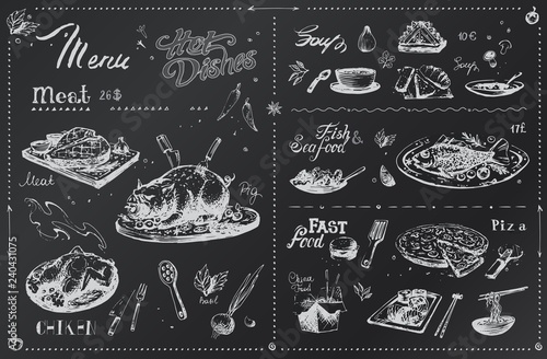Chalk hand drawn meat dishes for menu design