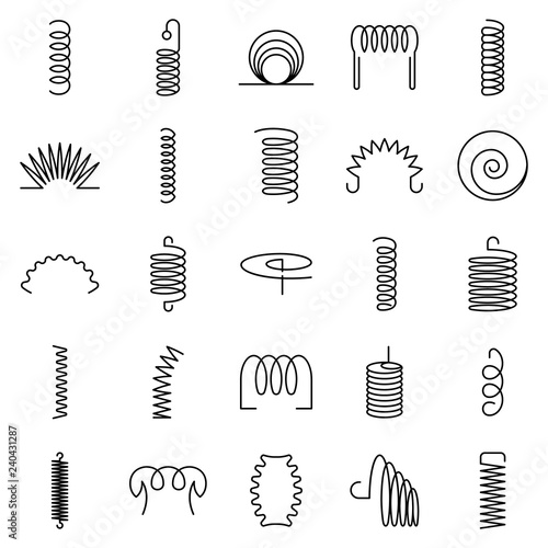 Coil icon set. Outline set of coil vector icons for web design isolated on white background
