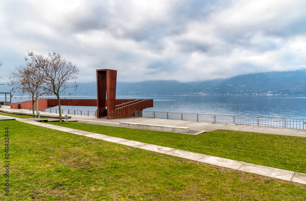 Landscape of Lake Maggiore in cloudy day from lakefront of Luino, province of Varese, Italy Landscape of Lake Maggiore in cloudy day from lakefront of Luino, province of Varese, Italy