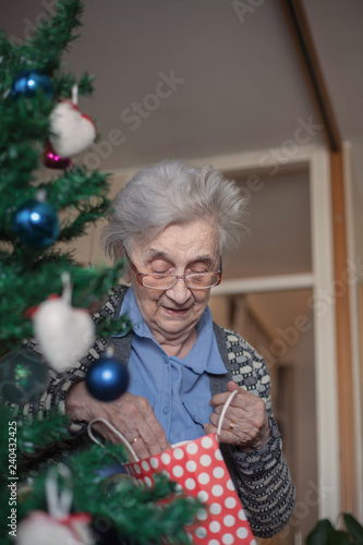 Senior woman enjoying in winter holidays .