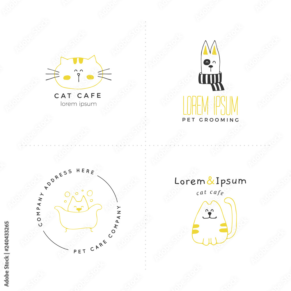 Set of vector hand drawn icons, domestic animals. Logo templates for pets related business. Set of vector hand drawn icons, domestic animals. Logo templates for pets related business.