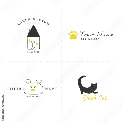 Set of vector hand drawn icons, domestic animals. Logo templates for pets related business.