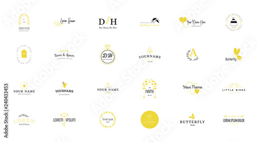 Romantic logo templates set. Vector hand drawn objects.