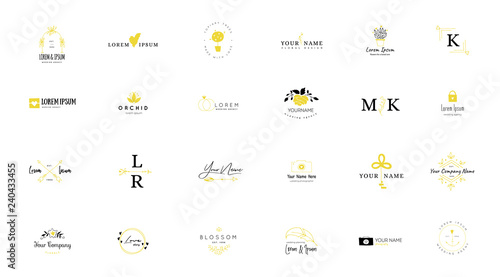 Romantic logo templates set. Vector hand drawn objects.
