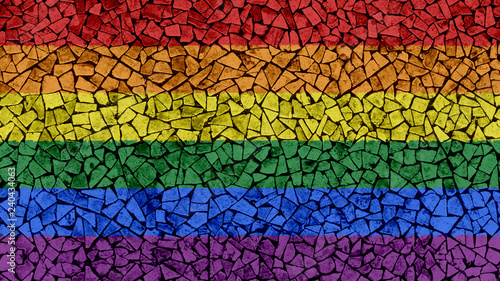 Mosaic Tiles Painting of Gay Pride Rainbow Flag, Background Texture