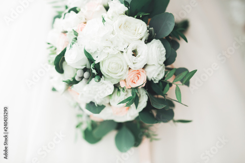 Fototapeta Naklejka Na Ścianę i Meble -  Wonderful luxury wedding bouquet of different flowers