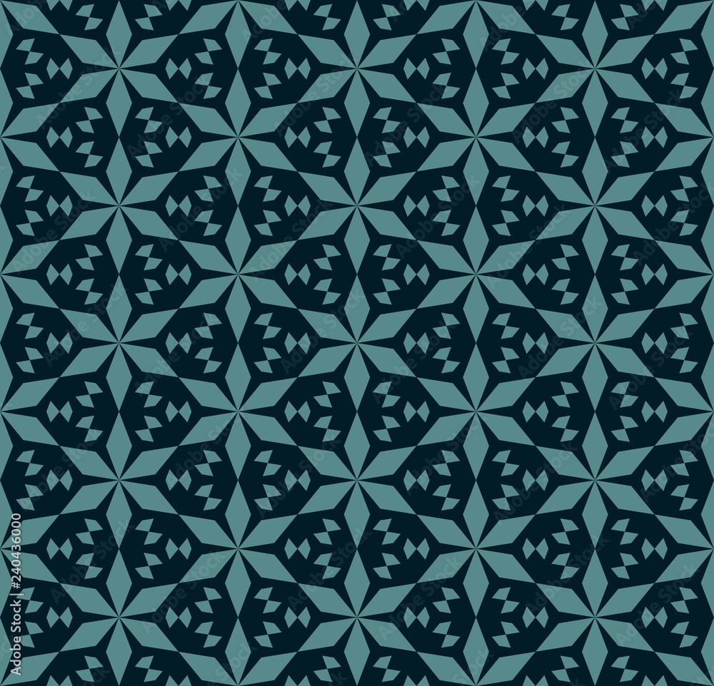 Vector abstract geometric floral seamless pattern. Black and teal ornament Vector abstract geometric floral seamless pattern. Black and teal ornament