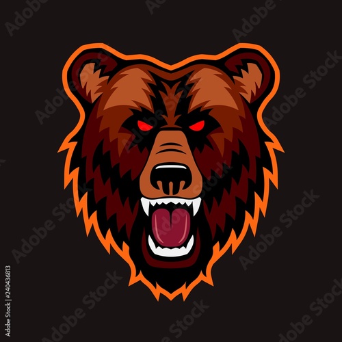 Scary bear with an open mouth on white background