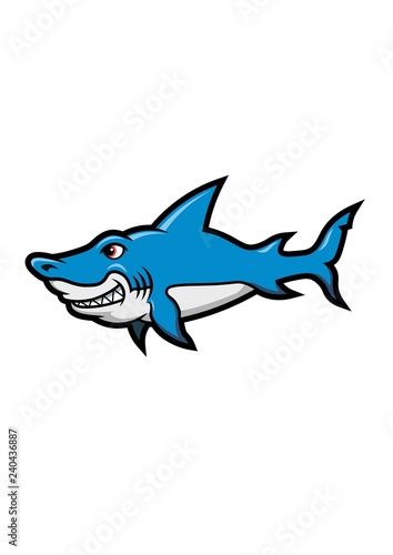 Angry shark cartoon on white background