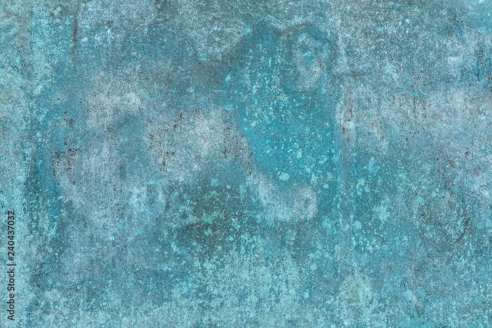 Old Green Brass Surface. Grunge Sheets Of Sea Water-colored Metal. Oxidized  Bronze Covered By Rust And Corrosion. Stock Photo