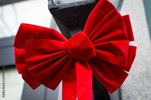 Close up of red bow