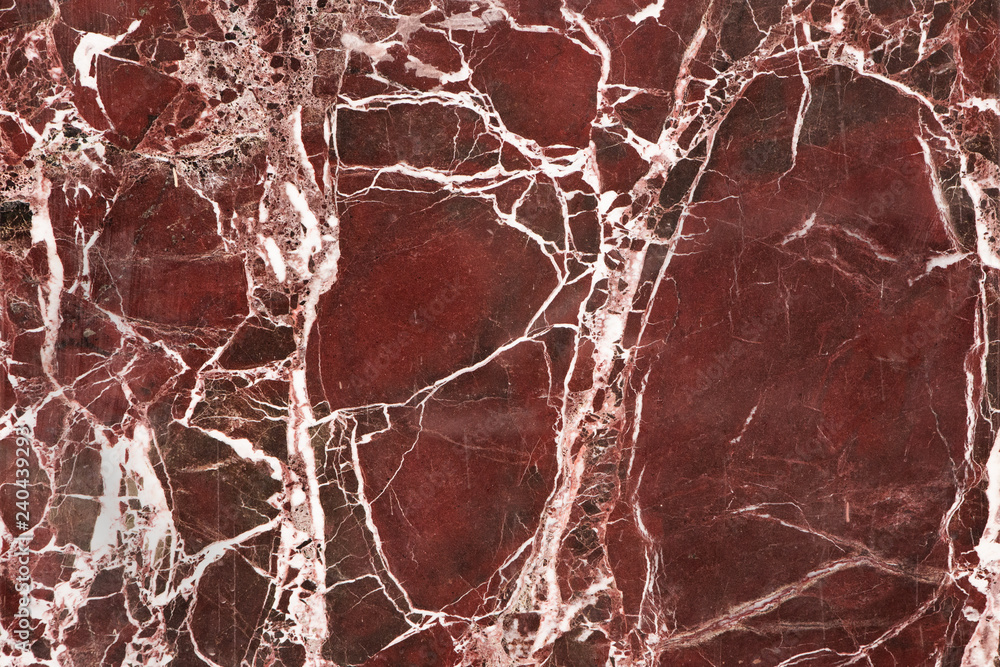 Polished And Treated Red And Brown Marble With White Veins Or Streaks