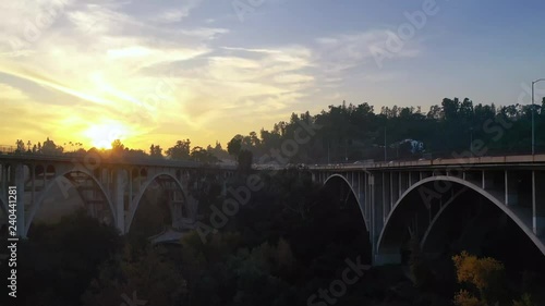 Aerial footage of a freeway bridge - Colorado Street Bridge in Pasadena, California