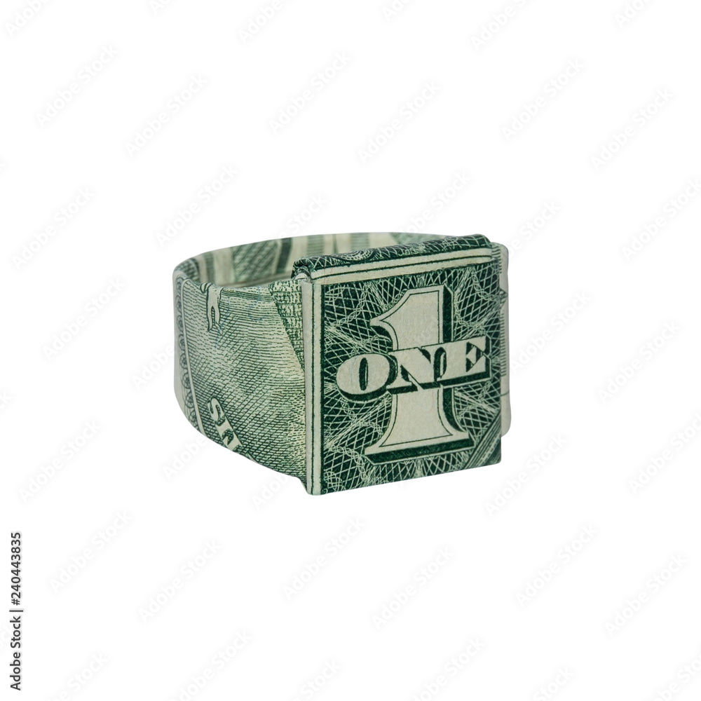 vækstdvale fedt nok udsultet Money Origami 1 RING Folded with Real One Dollar Bill Isolated on White  Background Stock Photo | Adobe Stock
