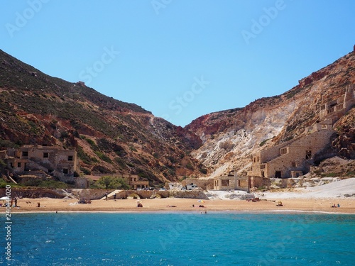Fototapeta Naklejka Na Ścianę i Meble -  old mine site on shore of Milos, Greece
