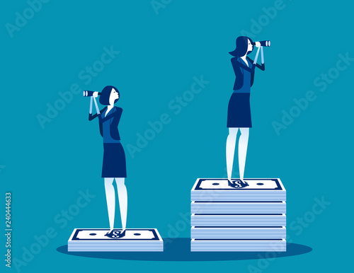 Businessmen and the difference of budget. Concept business vector, Binoculars, Searching, Money and Currency