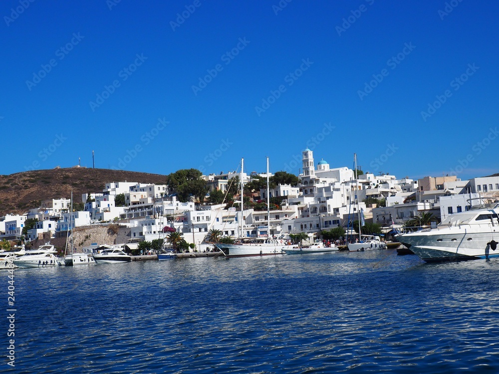 Milos Greece, town on water during summer
