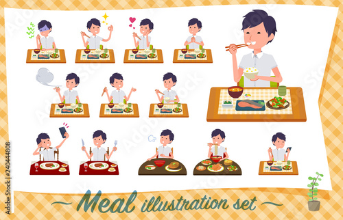 flat type White short sleeved men_Meal