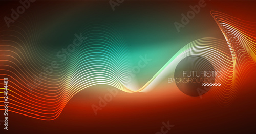 Neon lines wave background. Abstract composition