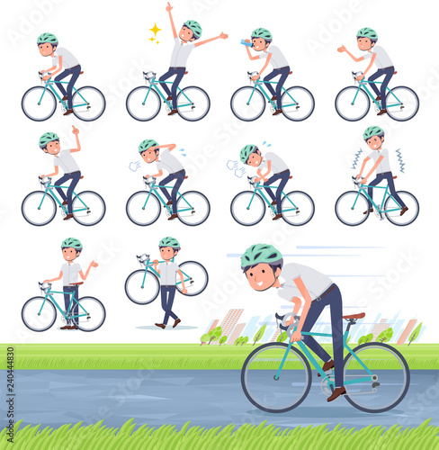 flat type White short sleeved men_road bike