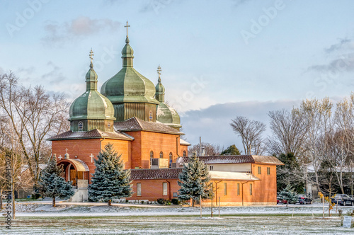 Ukrainian Catholic Church, (also known as St Mary's Parish Centre) in Guelph, Ontario, is constructed in brick in the onion domed Eastern Orthodox architectural style