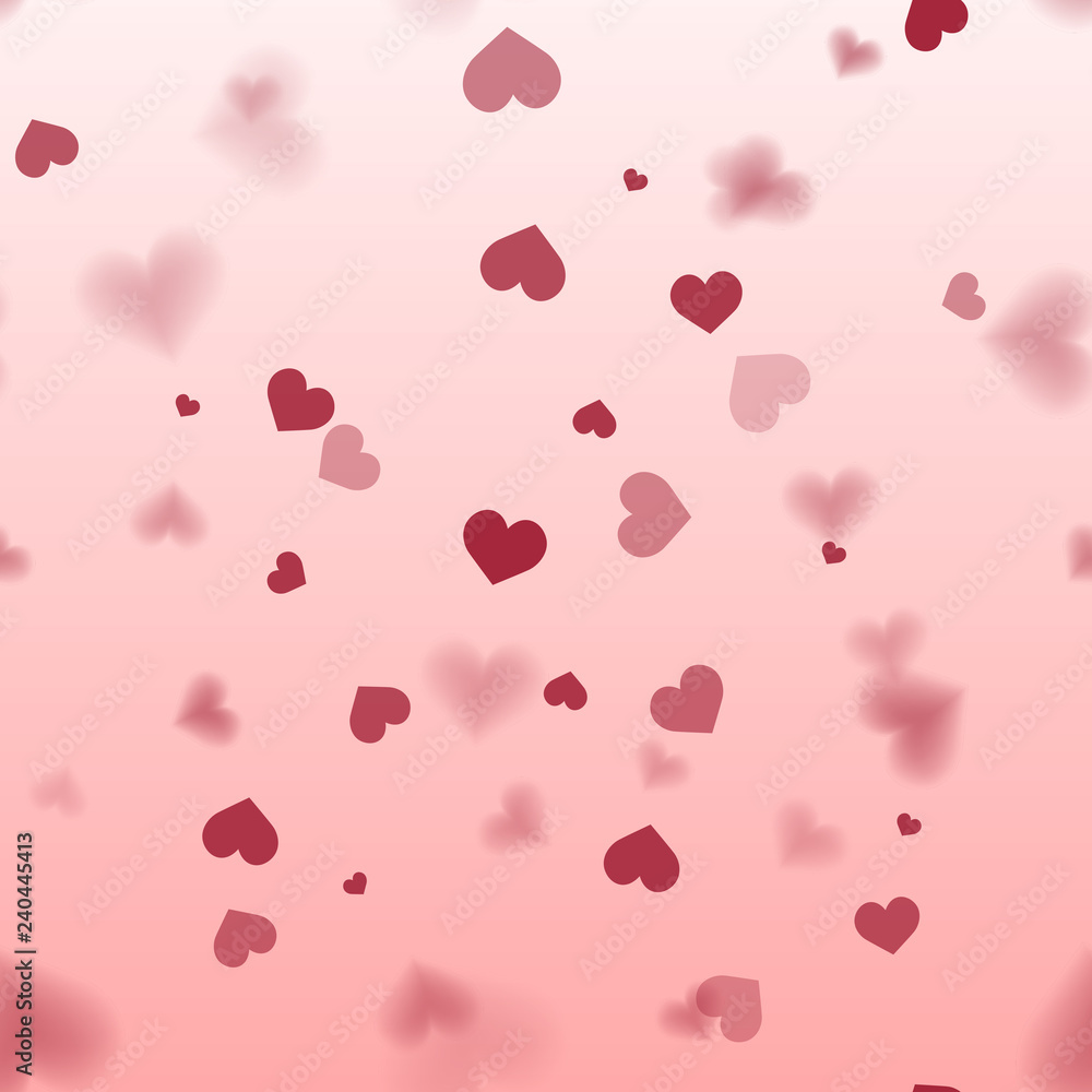 Falling red hearts for Valentine's Day card. Vector