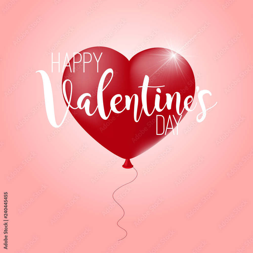 Happy Valentine's Day card red balloon heart. Vector.