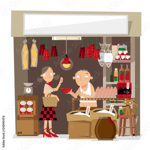 Vector illustration of a small local grocery store in Hong Kong