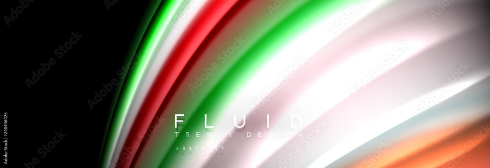 Bright colorful liquid fluid lines on black, modern abstract background Bright colorful liquid fluid lines on black, modern abstract background