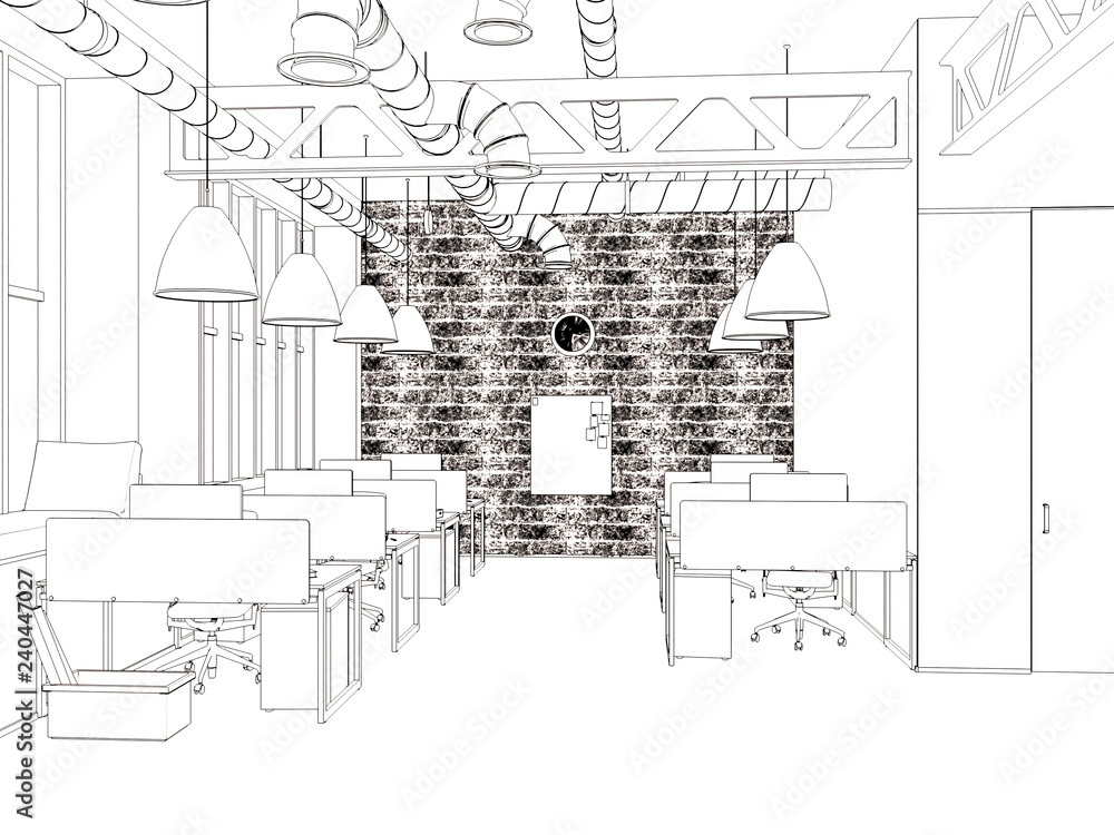 Obraz premium White room as office with desk and laptop computer 3D Rendering