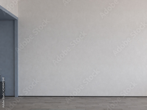Empty office, white wall in front of panoramic window, table for meetings. Concept of new office. 3D rendering