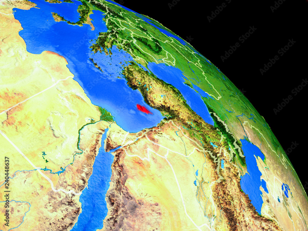 Cyprus on planet Earth from space with country borders. Very fine detail of planet surface.