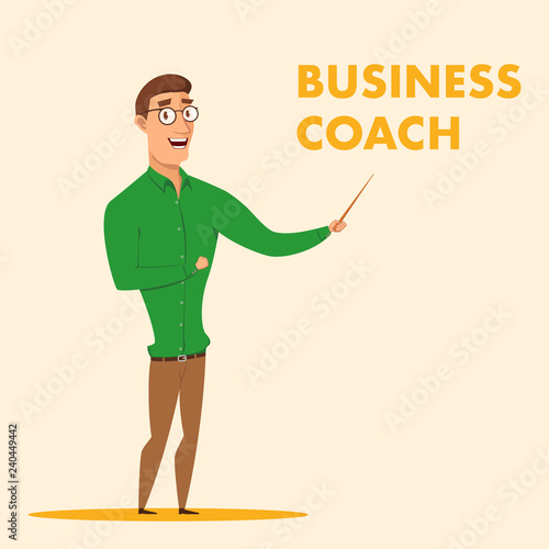 Vector Illustration Man in Glasses Business Coach