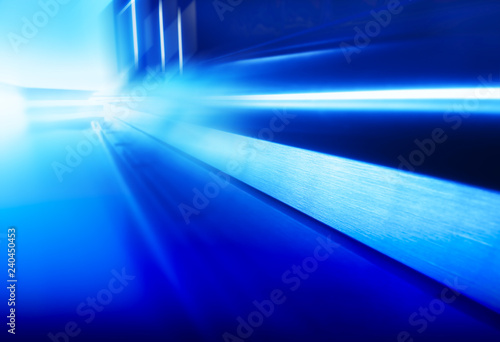 Diagonal futuristic blue spaceship floor with reflections background