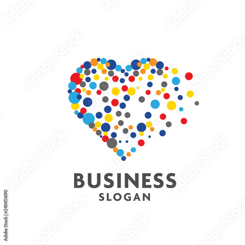 creative cute vector hearts made of colorful dots, colorful circle dot as heart logo