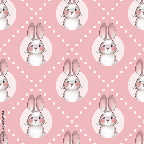 Cute cartoon rabbits. Seamless pattern. Sweet bunny