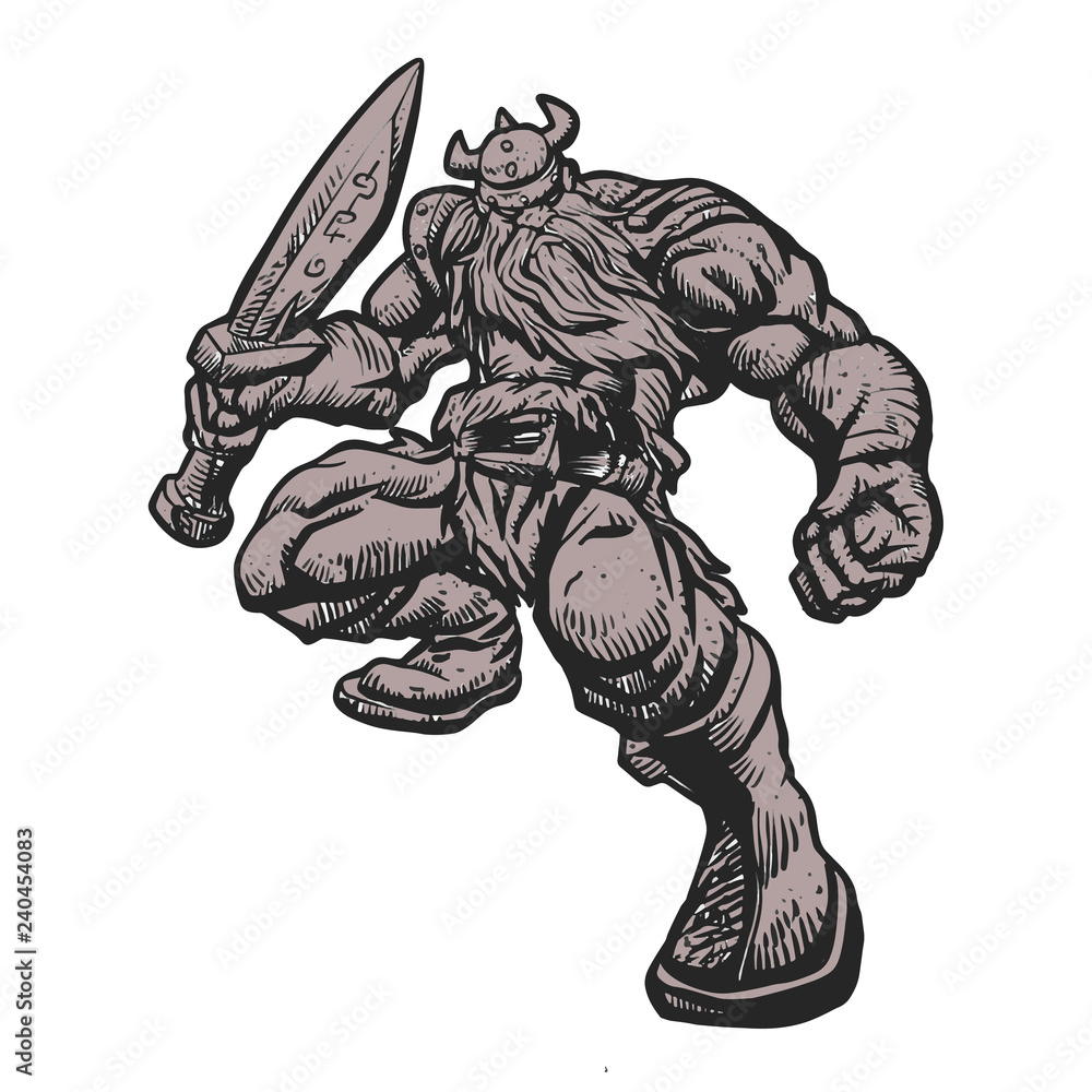 Fototapeta premium Viking with a beard in a medieval helmet 