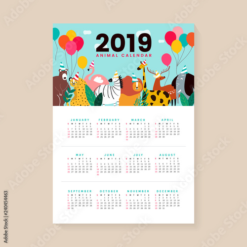 Cute animal calendar mockup