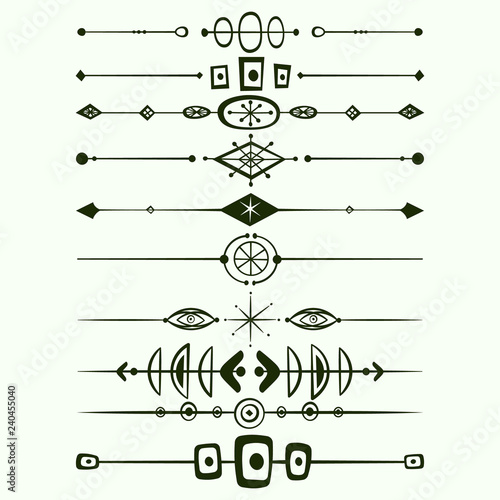 Set of vector horisontal dividers in geometric mid century style Line border and text design element collection