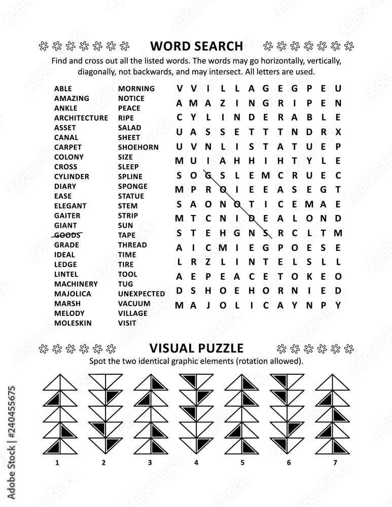 Puzzle page with two brain games general knowledge nonthemed word search puzzle (English