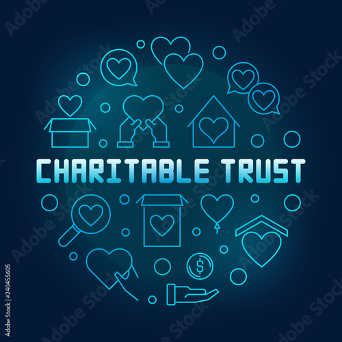 Charitable trust round vector blue outline illustration on dark background