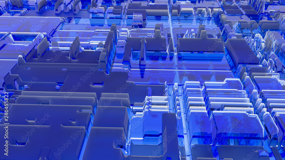 Naklejka premium 3d render abstract background. Geometry blue sci-fi cubes shapes that goes up and down. 