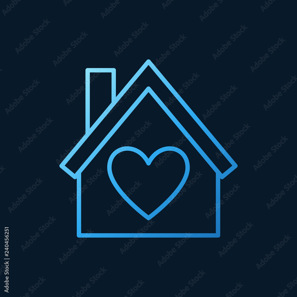 House with heart vector blue line icon. Love house simple linear symbol on dark background