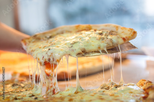 Slice of margarita pizza on scapula