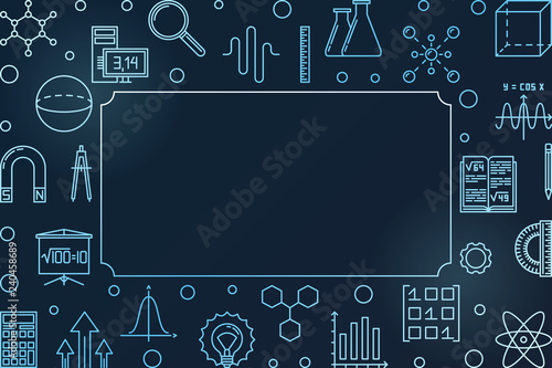 STEM learning blue modern horizontal frame. Vector science concept illustration in thin line style on dark background