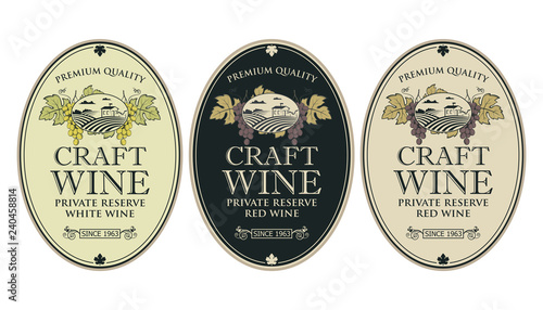 collection of vintage labels for wine bottles with grapes