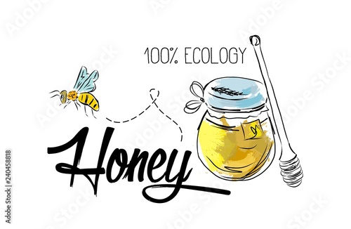 Vector poster with  honey jar.