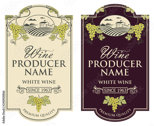 collection of vintage labels for wine bottles with grapes