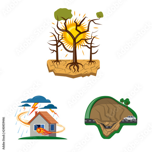 Vector design of natural and disaster logo. Collection of natural and risk stock vector illustration.