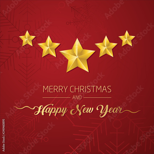 Merry Christmas and New Year Typographical with Golden Stars Icon